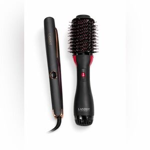 Landon hair straightener curler 2-1 & hot hair brush Black Hair Styling Set